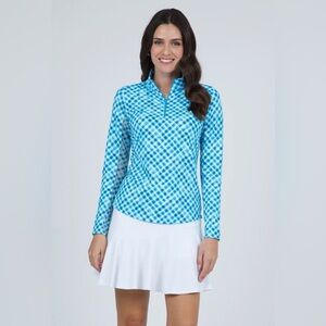 NWOT IBKUL Blue Gingham Women's Top- small